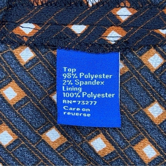 LARGE APT 9 BLACK BROWN WHITE SQUARE PRINT ART DECO BLOUSE STRETCH - Picture 11 of 12